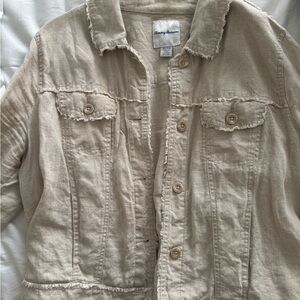Tommy Bahama Beige Frayed Jean Jacket